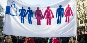 Plakat auf einer Demonstration für die Homoehe.