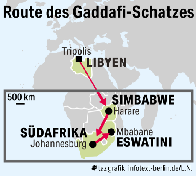 Route von Gaddafis Goldschatz