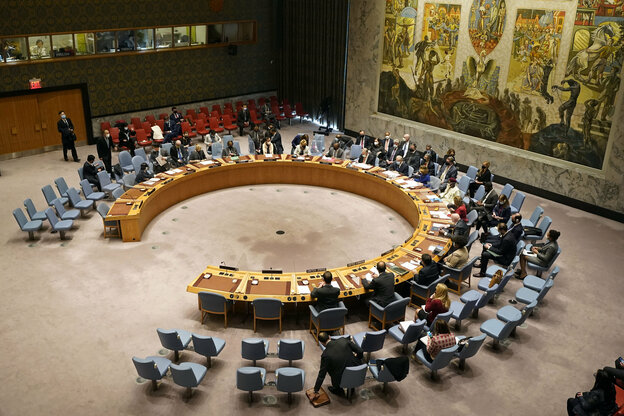 Blick in den Sitzungssaal des Sicherheitsrates der Vereinten Nationen. Blick in den Sitzungssaal des Sicherheitsrates der Vereinten Nationen.