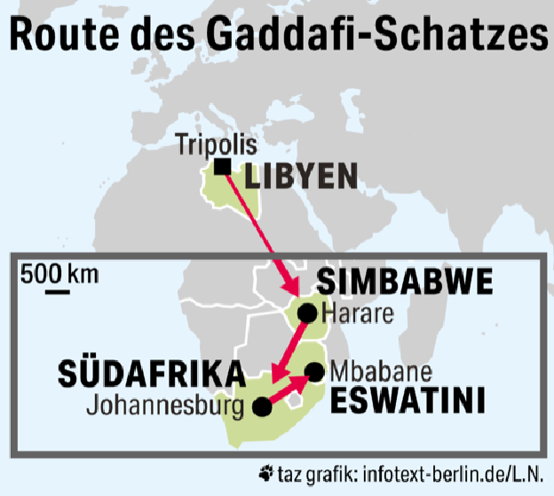 Route von Gaddafis Goldschatz