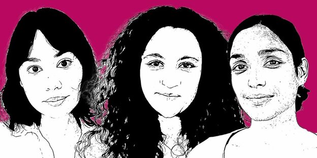 taz-Redakteurinnen Lin Hierse, Malaika Rivuzumwami, Jasmin Kalarickal