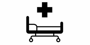 Illustration eines Krankenhausbettes mit einem Kreuz