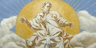 Malerei in einer Kirche zeigt eine Darstellung von Gott und dem heiligen Geist als Taube