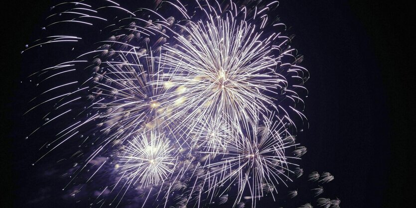 lilafarbenes Feuerwerk erleuchtet den Nachthimmel