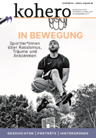Das Cover der "kohero"-Ausgabe zum Thema Sport zeigt einenn Mann mit einem Fußball