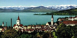 Postkarte von 1935 - der Ort Rorschach am See koloriert