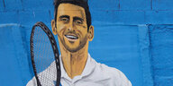 Porträt gemalt auf einer Wand Novak Djokovic