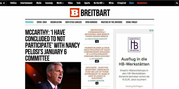 Screenshot der Breitbart-Website