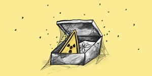 Illustration: Warnschild Nukleare Strahlung in halboffener Kiste