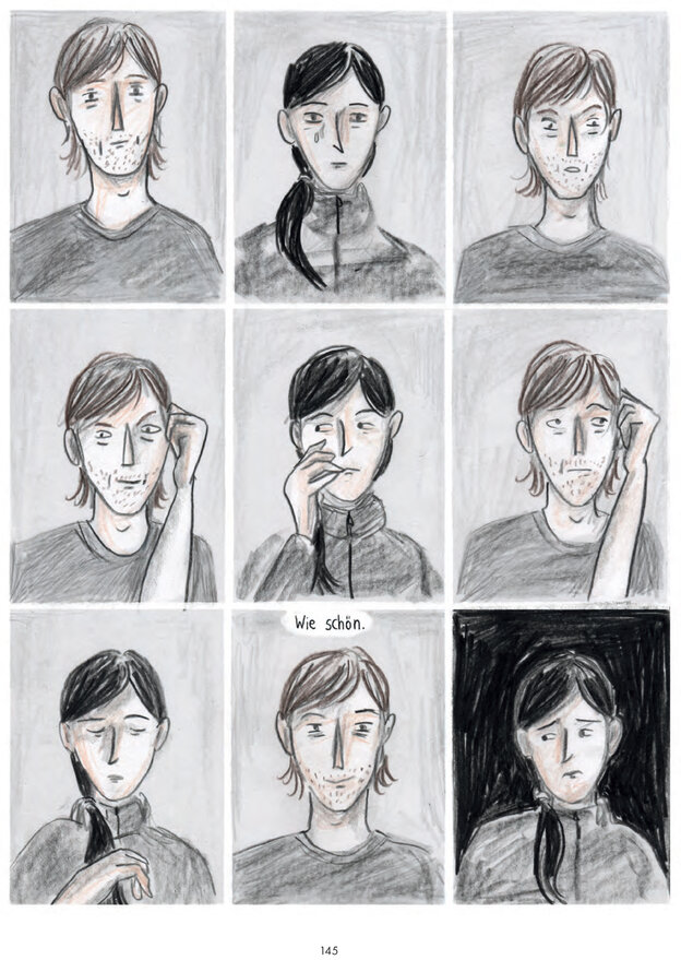 Sechs gleich große Panels, in jedem ein Gesicht entweder von Anja oder Olli Sechs gleich große Panels, in jedem ein Gesicht entweder von Anja oder Olli