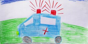 Ein von einem Kind gemalter Rettungswagen