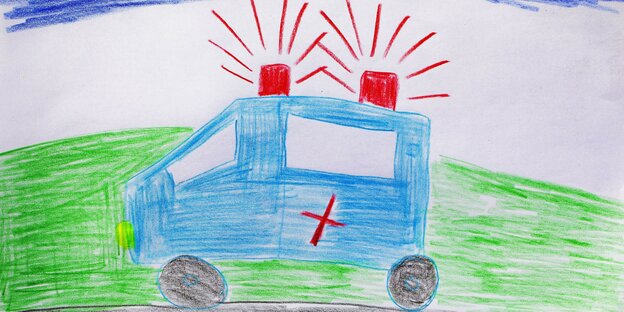 Ein von einem Kind gemalter Rettungswagen