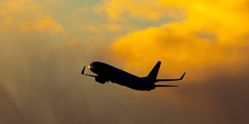 Ein Flugzeug im Abendhimmel