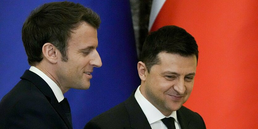 Emmanuel Macron mit dem ukrainischen Präsidenten Selenski