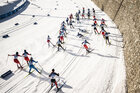 Viele Skifahrer auf einer Piste