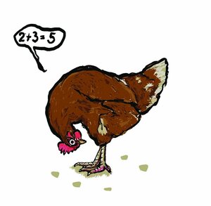 Ein braunes Huhn hängt den Schnabel an die Füße nach unten
