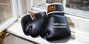 Boxhandschuhe mit dem Namen von Falko Liecke