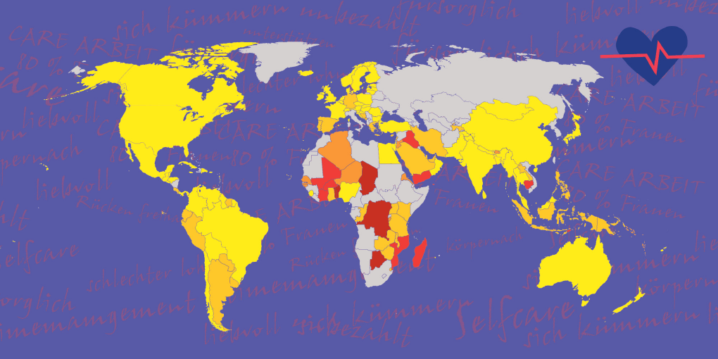 Die Illustration zeigt eine Weltkarte und ein Herz mit einem Pulsschlag