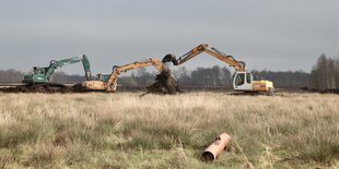 Drei Bagger auf einem Feld