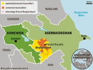 Karte der Region Bergkarabach mit Armenien und Bergkarabach