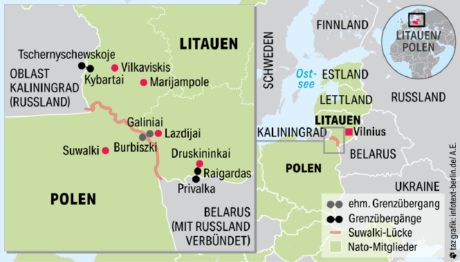 Kartenausschnitt der Grenze zwischen Polen und Litauen.