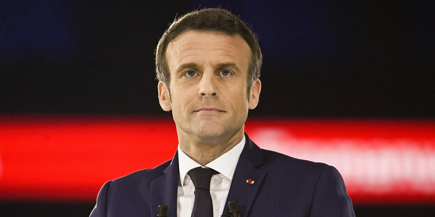 Frankreiches Präsident Macron bei seinem Wahlauftritt