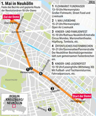 Karte von Berlin Neukölln mit eingezeichneter Demoroute