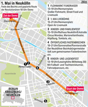 Karte von Berlin Neukölln mit eingezeichneter Demoroute