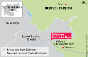 Die Grenze der Schweiz und Deutschland im Jahr 1942 Die Grenze der Schweiz und Deutschland im Jahr 1942