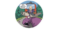 Illustration: Ein Elch, auf den ein Zug zufährt. Auf der Frontseite des Zuges klebt das profil von Olaf Scholz, in einer Sprechblase steht: "Bleiben sie besonnen"
