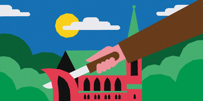 Illustration: Messer trennt Kirchenwand heraus