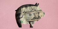 Silhouette eines Sparschweins und Dollarnoten, Illustration