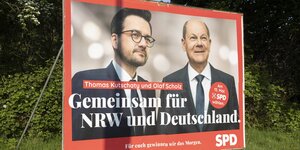 Thomas Kutschaty und Olaf Scholz auf SPD-Wahlplakat für NRW