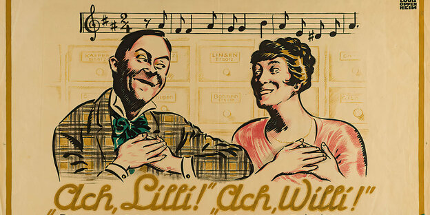 Eine Werbung aus dem Jahr 1918 zeigt für ein Theaterstück von Richard Wilde einen Mann und eine Frau, die sich offenbar lieben