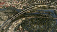 Computergeneriertes Luftbild einer Autobahnbrücke