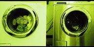 Zwei Waschtrommeln, grün gefärbtes Foto