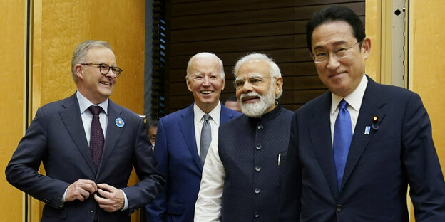 Vier Führer des Quad: Australien neuer Premier Anthony Albanese, US-Präsident Joe Biden, Indiens Primier Narendra Modi und Japans Ministerpräsident Fumio Kishida