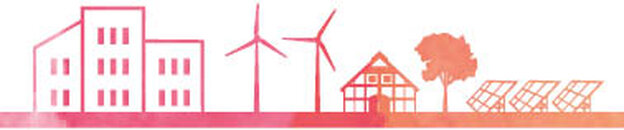 Das Logo zeigt Häuser Windräder, einen Baum und Solaranlagen