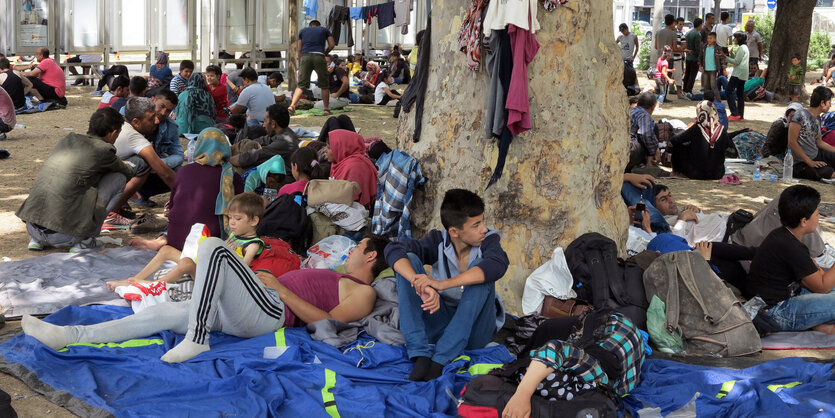 Flüchtlinge in einem Park in Belgrad