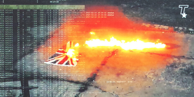brennende englische Fahne auf einem Screen