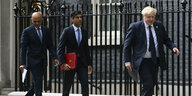 Sajid Javid, Rishi Sunak und Boris Johnson in der Downing Street