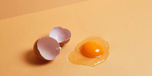 Eierschalen und ein rohes Ei