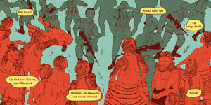 Kalinga-Frauen entblößen ihre traditionell tättowierten Körper und stellen sich Soldaten entgegen