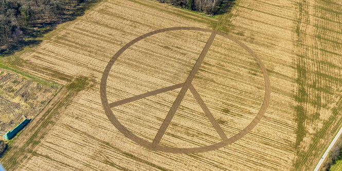 Peace Zeichen auf einem Stoppelfeld