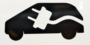 Piktogramm schwarzes Auto mit weißem Elektrosymbol