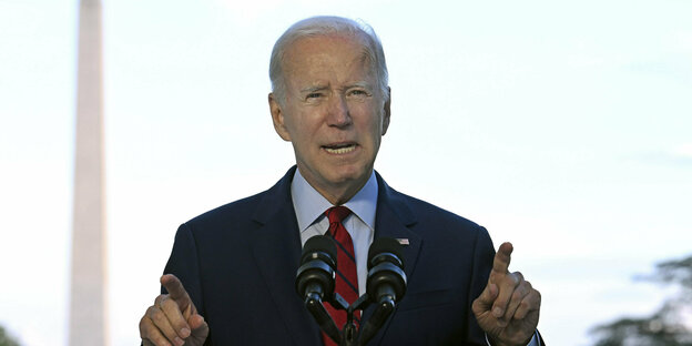 US-Präsident Joe Biden während seiner Fernsehansprache vom Balkon des Weißen Hauses