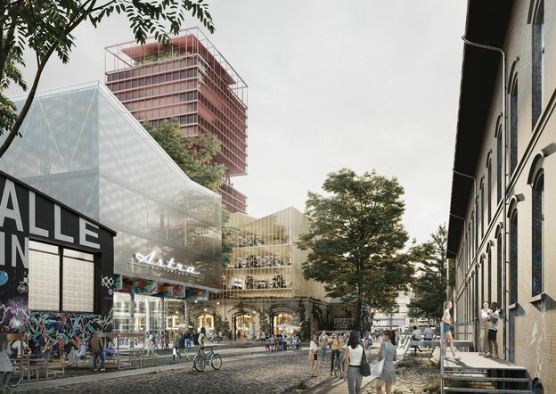 Simulation der geplanten Architektur auf dem RAW-Gelände in Berlin-Friedrichshain