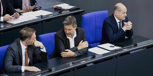 Lindner, Habeck und Scholz im Bundestag.