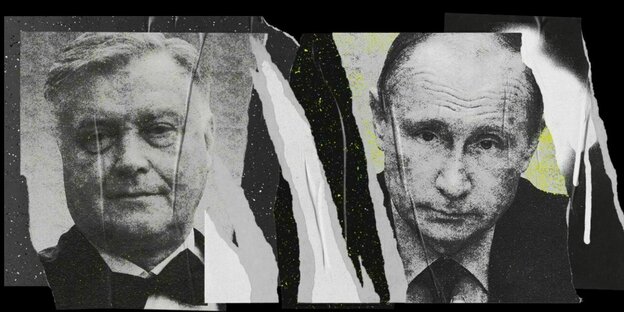 Wladimir Jakunin und Wladimir Putin - Collage schwarz weiss