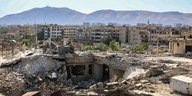 Zerstörte Gebäude in Damaskus, Syrien.